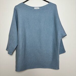 Linen Blend R Label Ribbed Dolman Sleeve Top S M Blue Oversized Knit Capsule